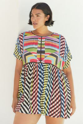 Conditions Apply Short-sleeve Tunic Blouse In Multicolor