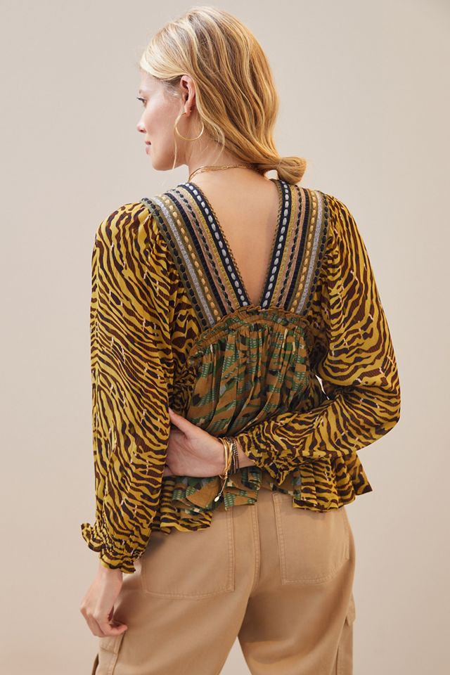 Embroidered V-Neck Blouse #1