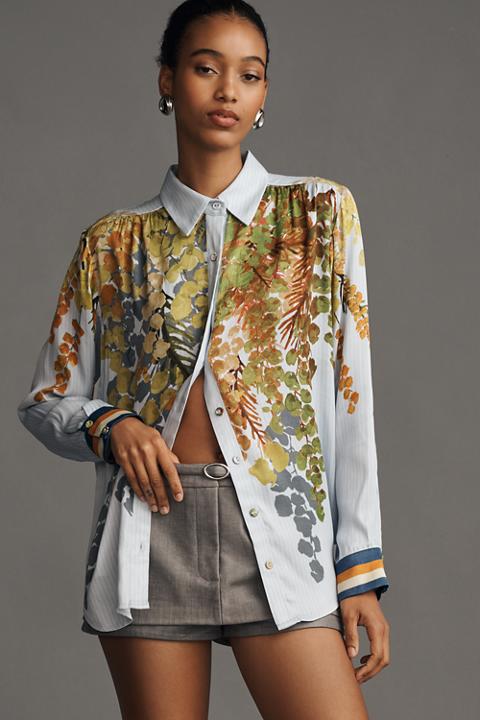 Conditions Apply Blooming Long-Sleeve Collared Blouse
