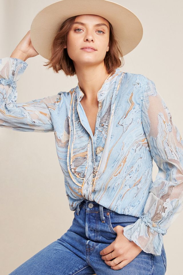 Prince Sleeve tops meer メーア ボーダー トップス 新品 Portia Marbled Peasant Blouse | Anthropologie