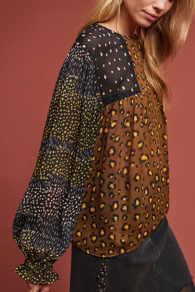 Eclectic leopard peasant blouse on sale