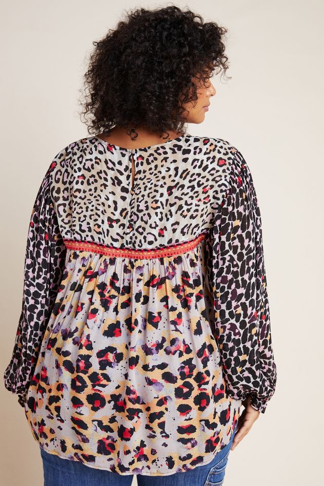 Anthropologie leopard store peasant blouse