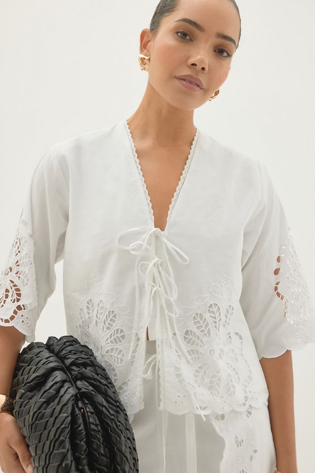 Chemisier Astraia à nœud devant et broderie ajourée By Anthropologie #3