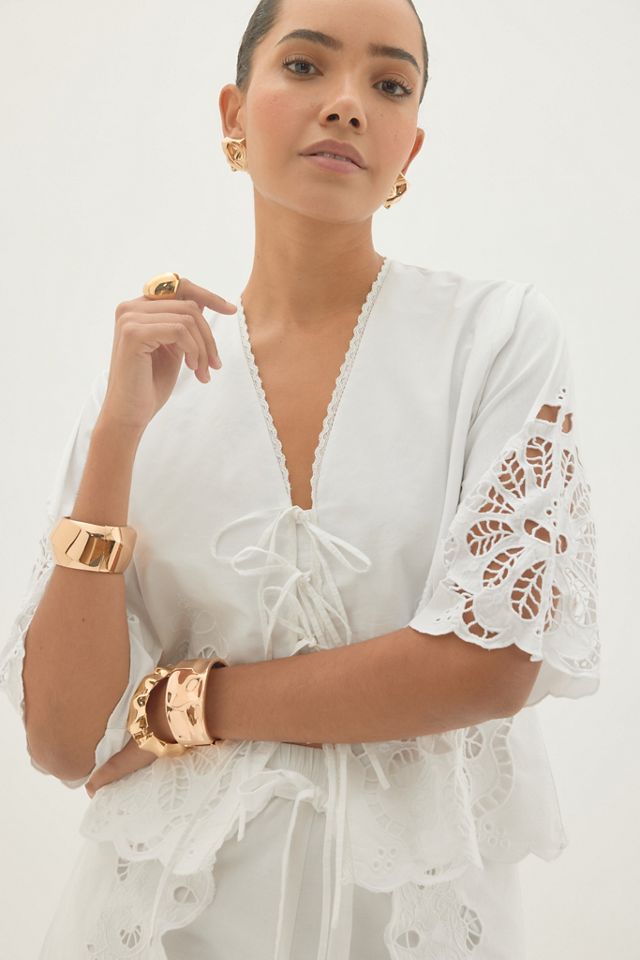 Chemisier Astraia à nœud devant et broderie ajourée By Anthropologie #4