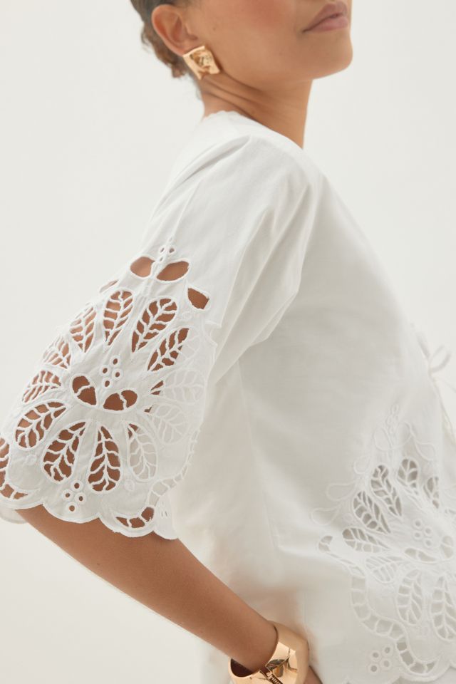 Chemisier Astraia à nœud devant et broderie ajourée By Anthropologie #5