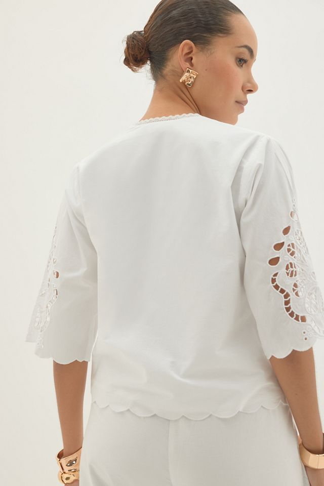 Chemisier Astraia à nœud devant et broderie ajourée By Anthropologie #1