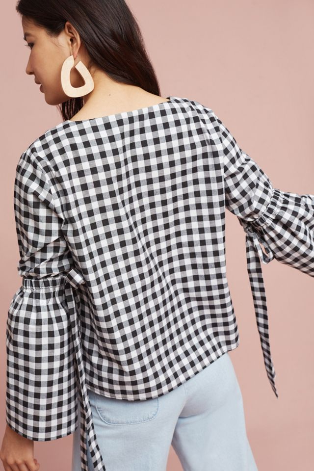 Tie-Sleeve Gingham Blouse #2