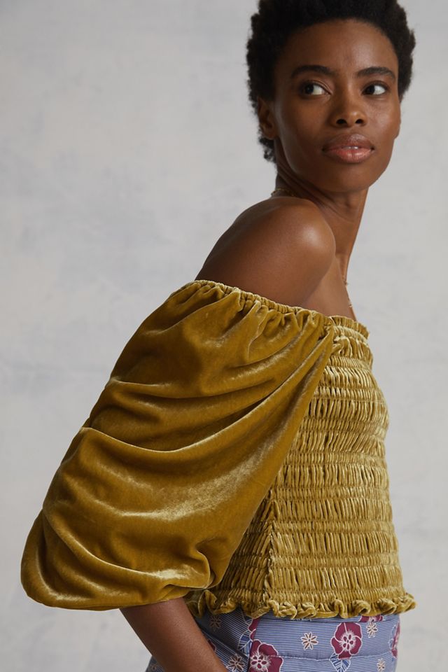 Puff-Sleeved Velvet Blouse #1