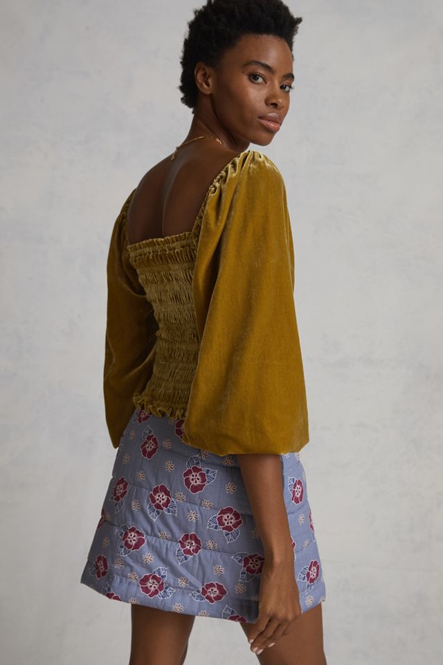 Puff-Sleeved Velvet Blouse #2