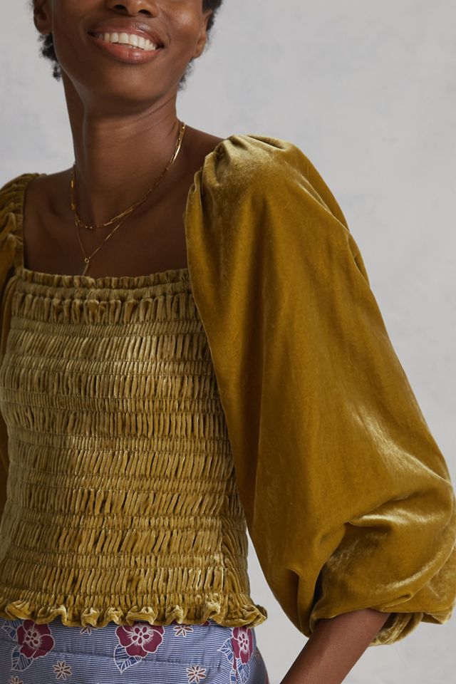Puff-Sleeved Velvet Blouse #3