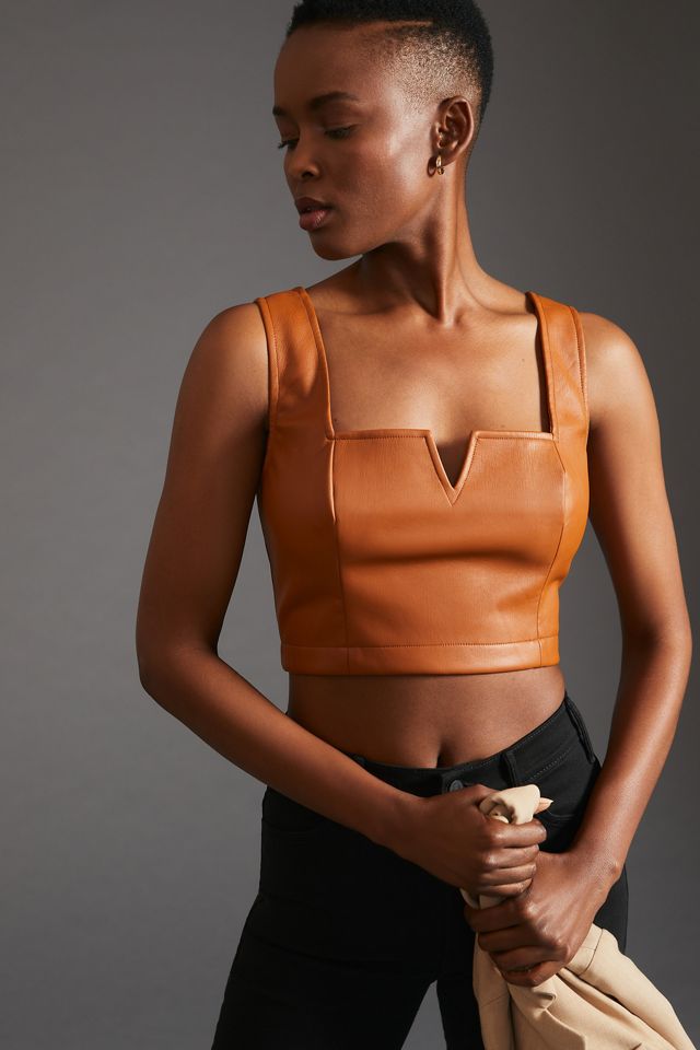 Maeve Faux Leather Notch Tank | Anthropologie
