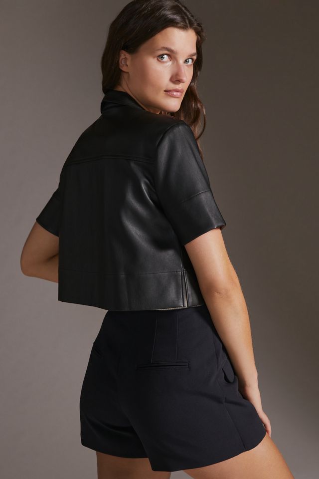 Maeve Cropped Faux Leather Surf Shirt #3
