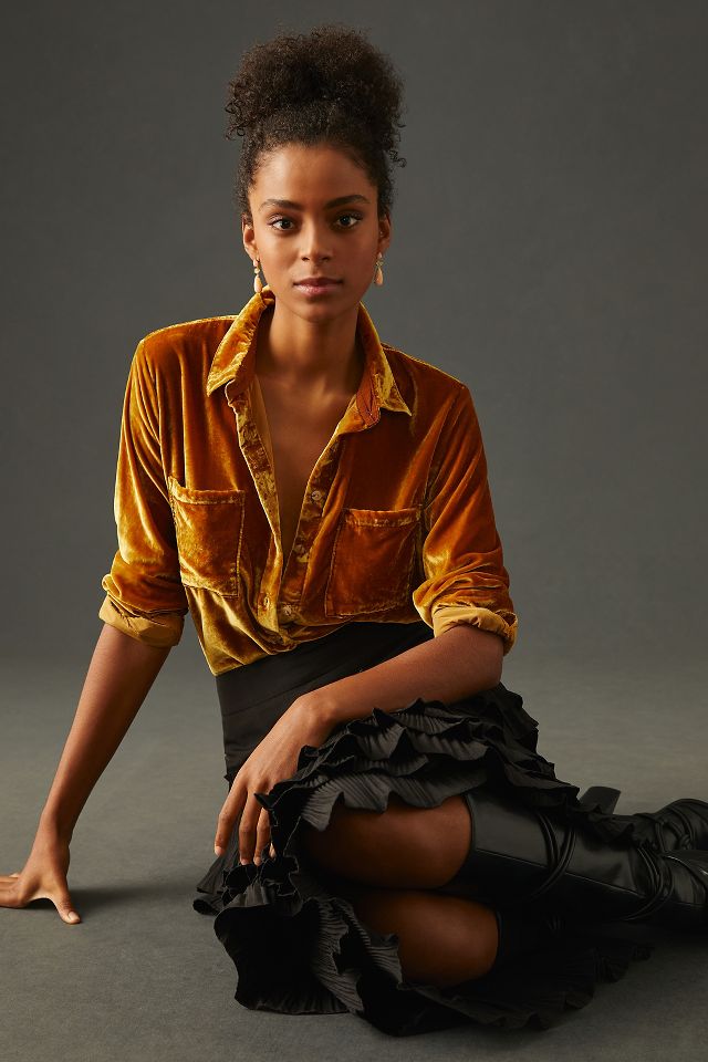 Pilcro Relaxed Velvet Buttondown
