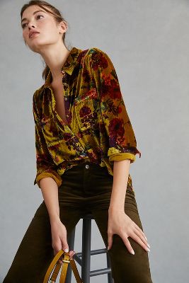 Pilcro Relaxed Velvet Buttondown In Assorted