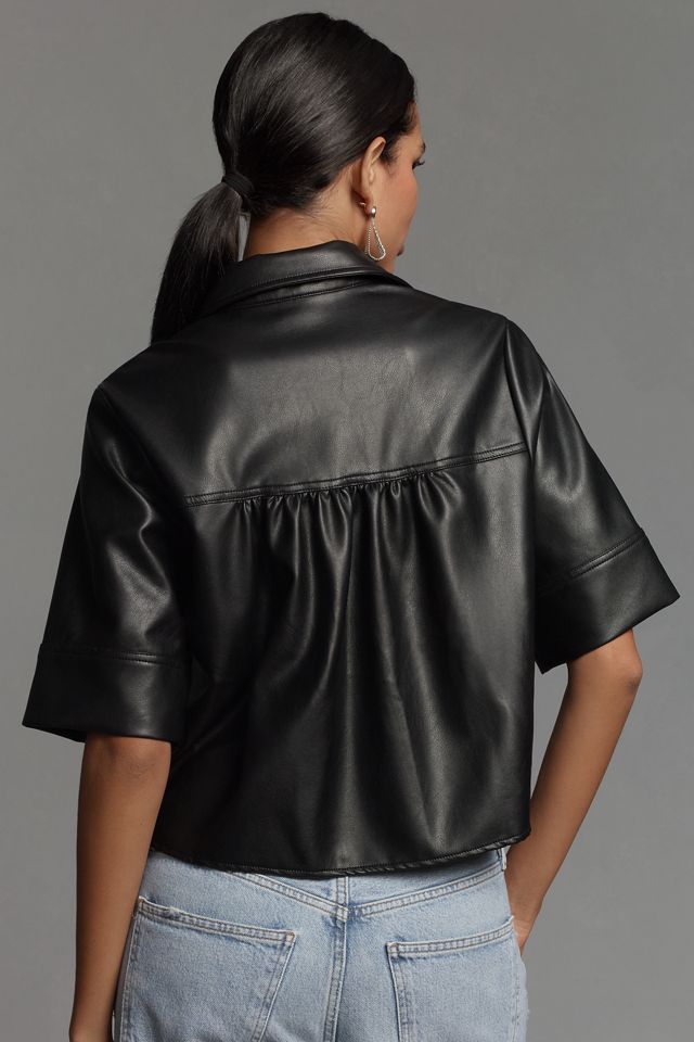 Pilcro Short-Sleeve Faux-Leather Swing Top #1