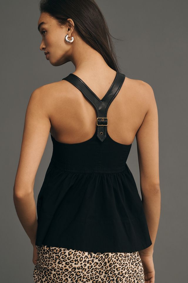 By Anthropologie Buckle Racer Back Babydoll Halter Top #1