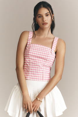 Shop Maeve Gingham Corset Top In Pink