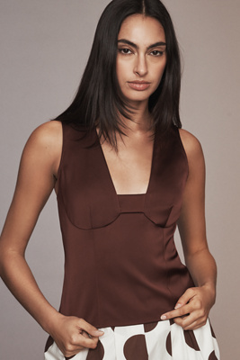 Maeve Sleeveless Plunge-neck Top In Brown