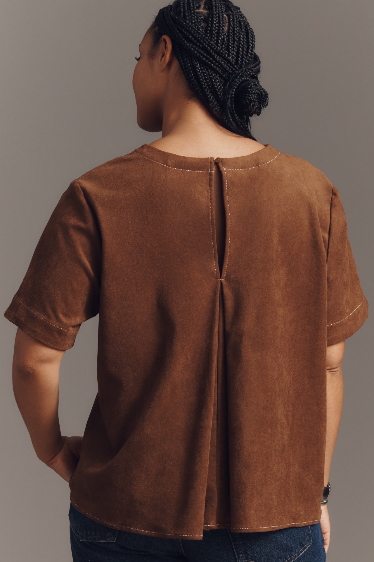 The Emmy Faux-Suede Swing Blouse by Maeve