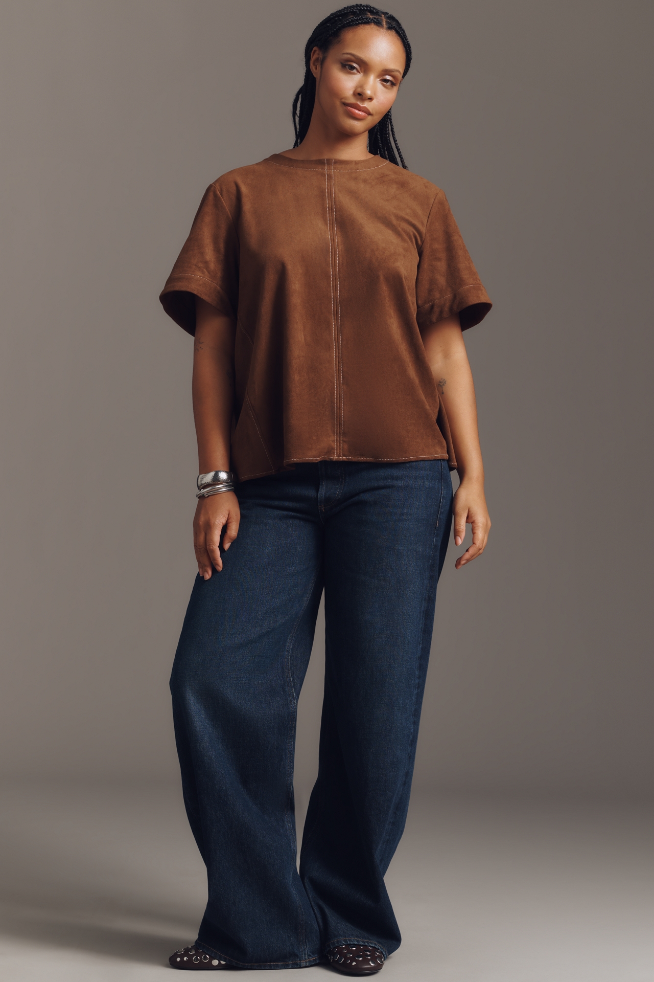 The Emmy Faux-Suede Swing Blouse by Maeve