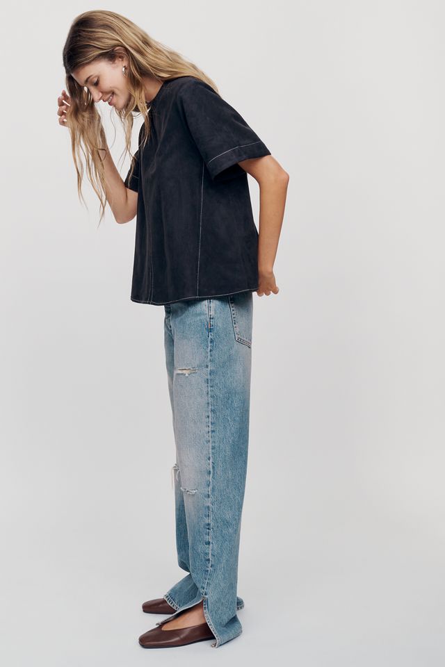 Emmy Faux-Suede Swing Blouse by Maeve #1