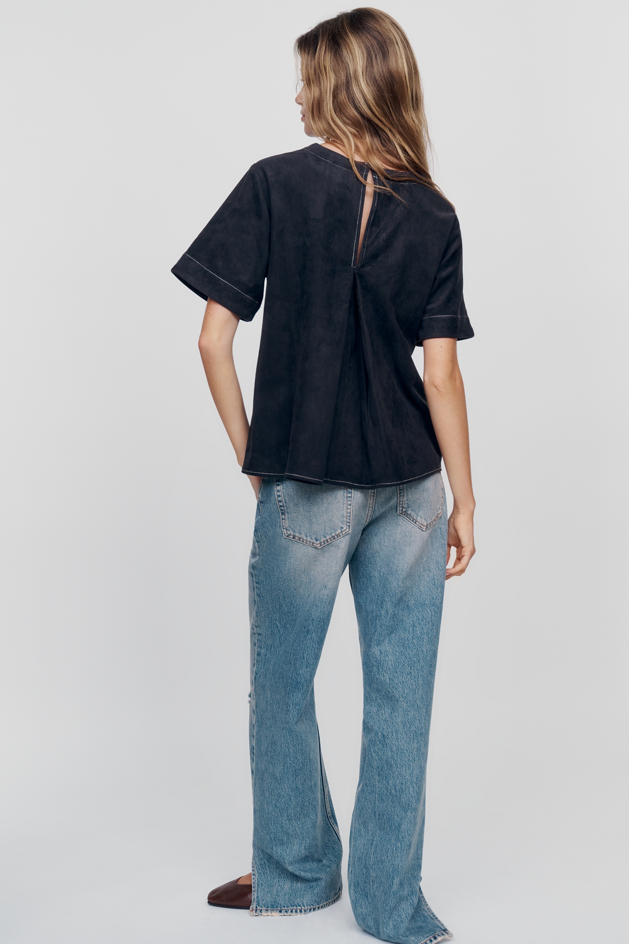 Emmy Faux-Suede Swing Blouse by Maeve