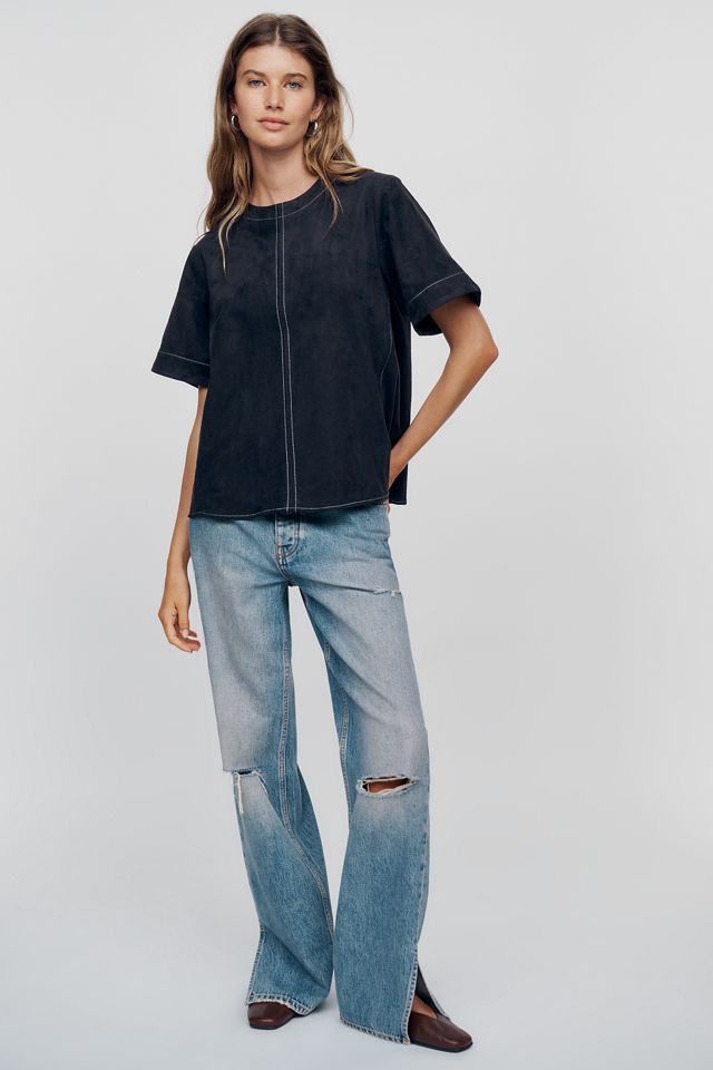 Emmy Faux-Suede Swing Blouse by Maeve #4