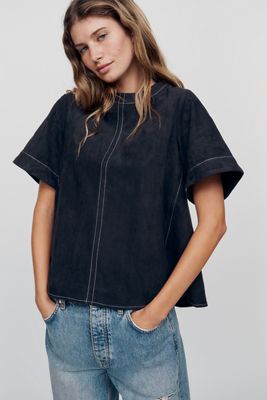 Emmy Faux-Suede Swing Blouse by Maeve