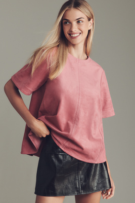 Maeve The Emmy Faux-suede Short-sleeve Swing Blouse By  In Pink