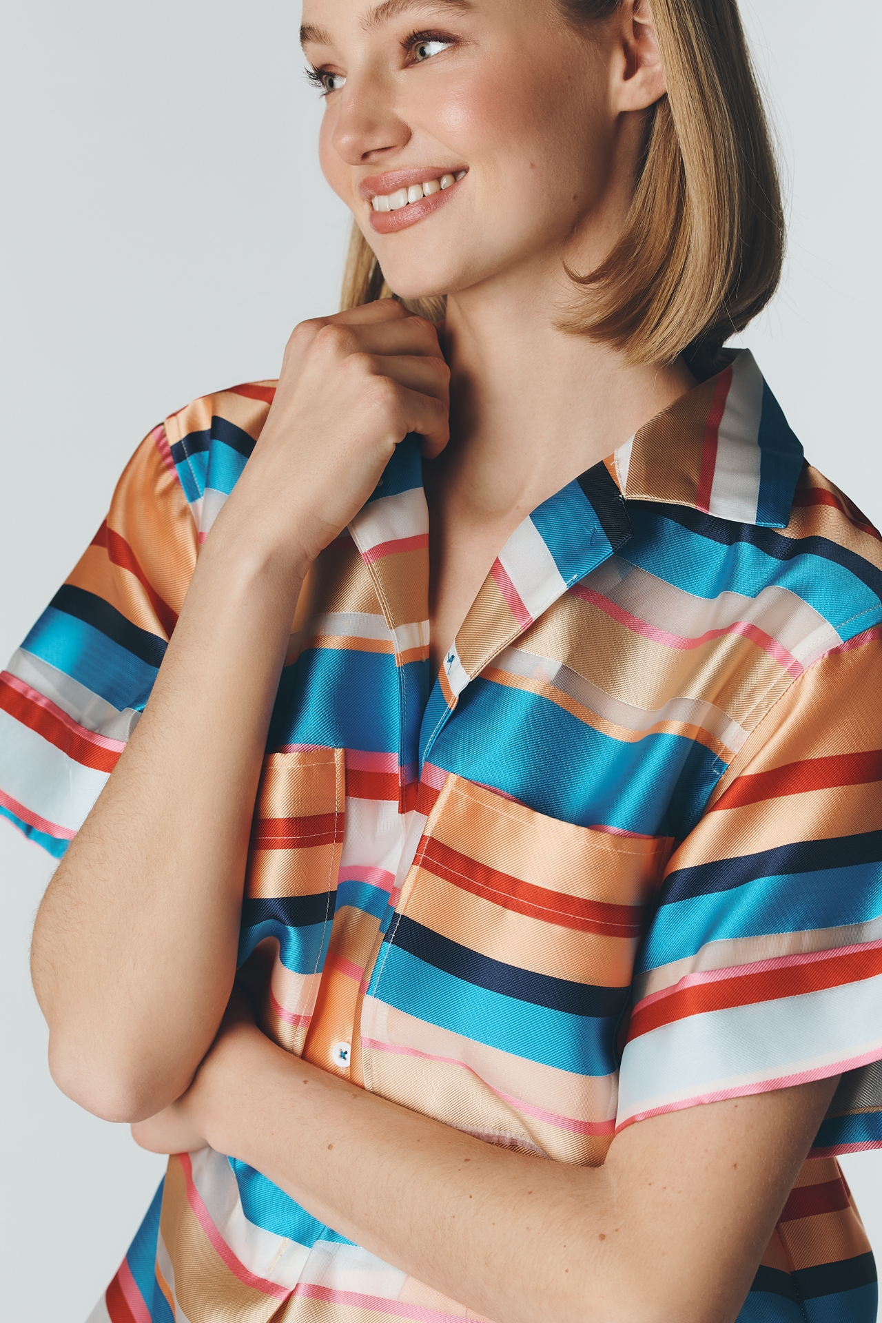 Maeve Oversized Short-Sleeve Buttondown Top