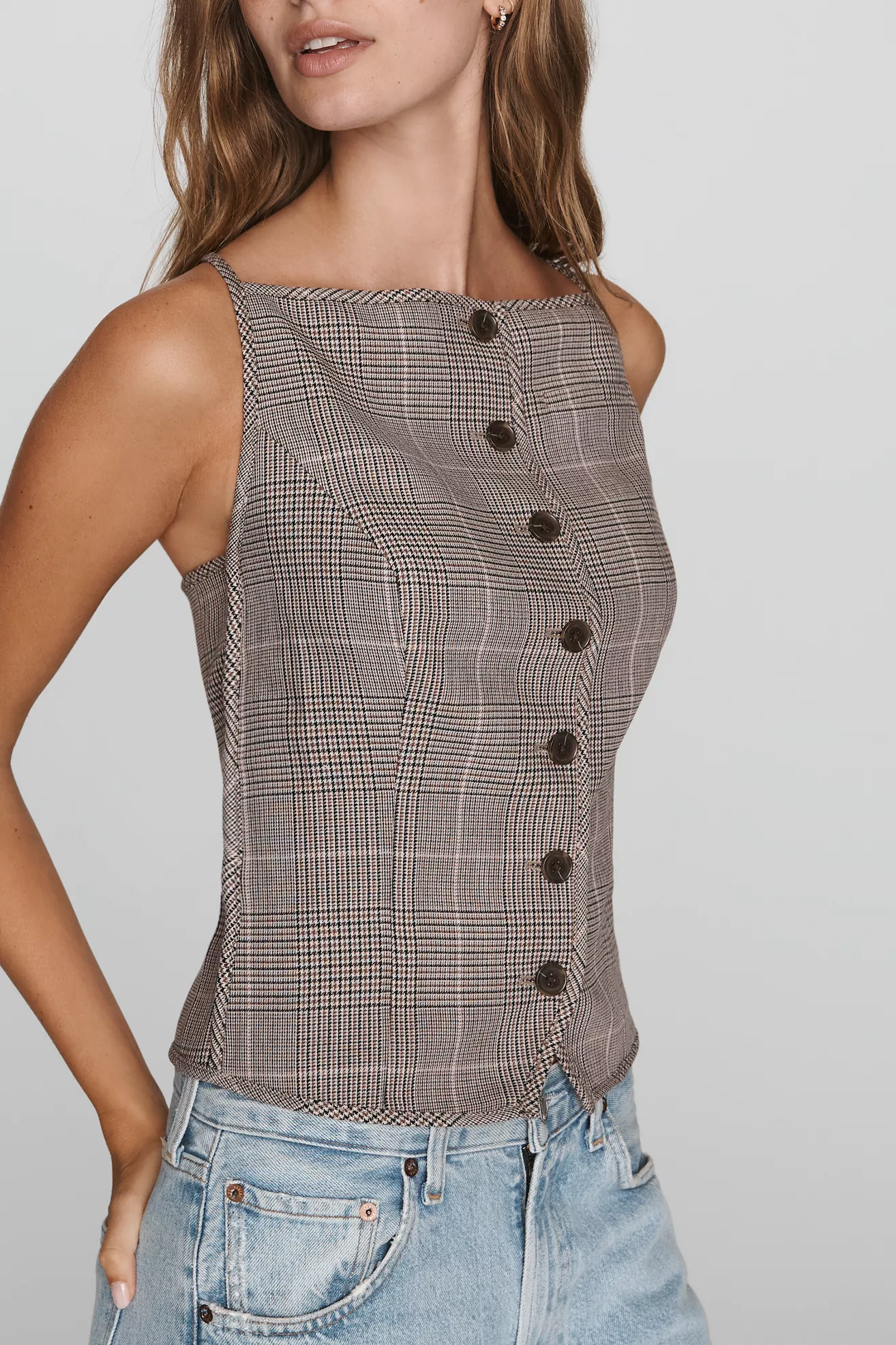 Maeve Sleeveless Structured Button-Front Top - thumbnail 3