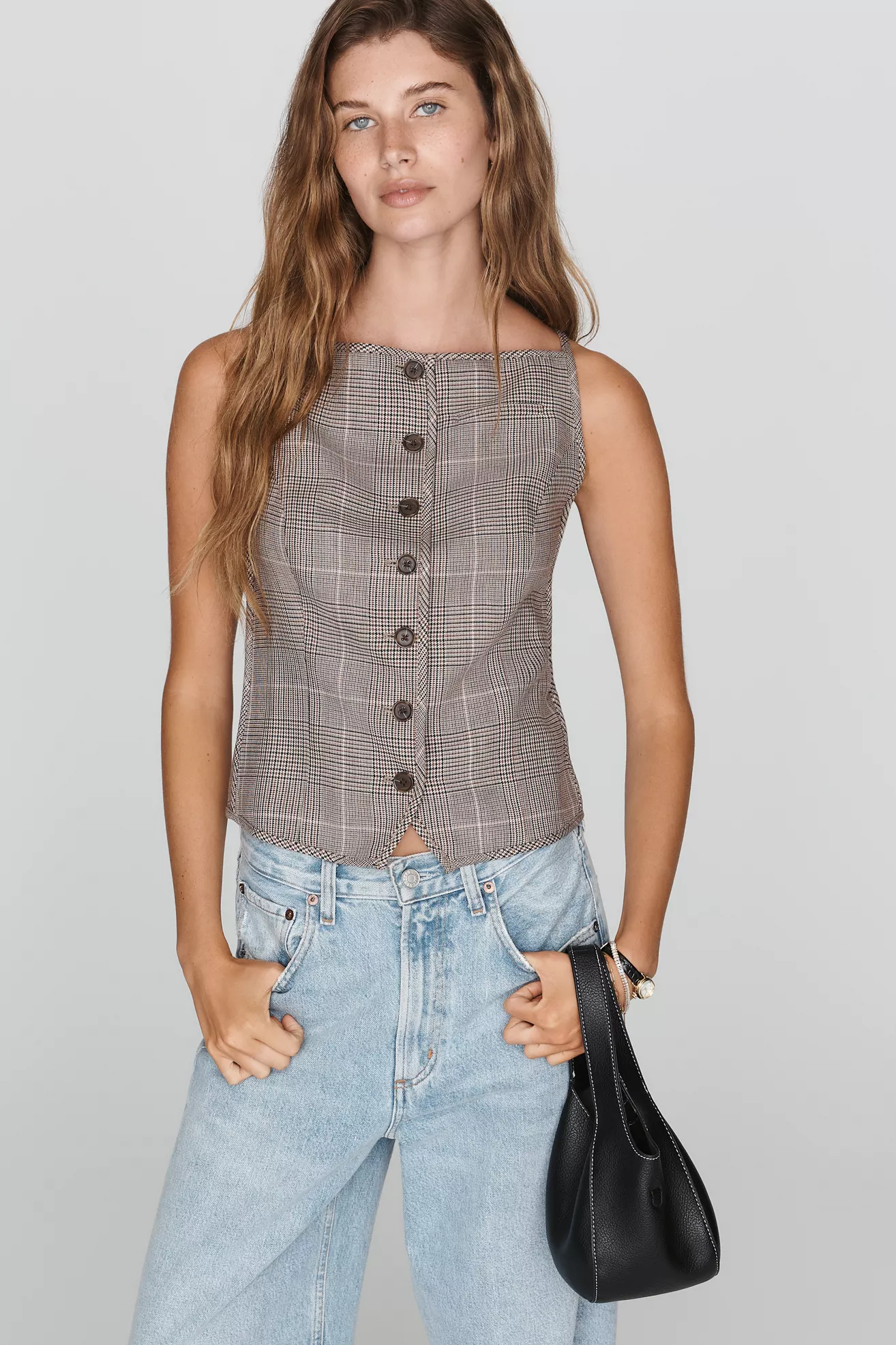 Maeve Sleeveless Structured Button-Front Top