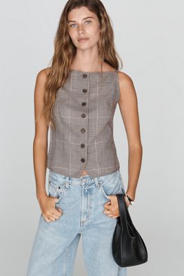 Maeve Sleeveless Structured Button-Front Top 