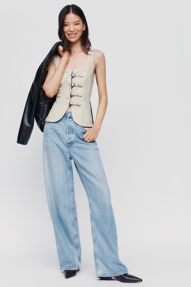 By Anthropologie Faux Leather Buckle Vest #1