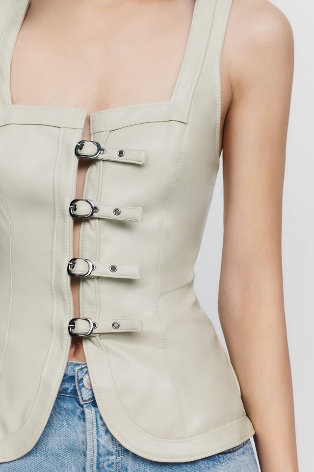 By Anthropologie Faux Leather Buckle Vest #2