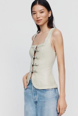 By Anthropologie Faux Leather Buckle Vest