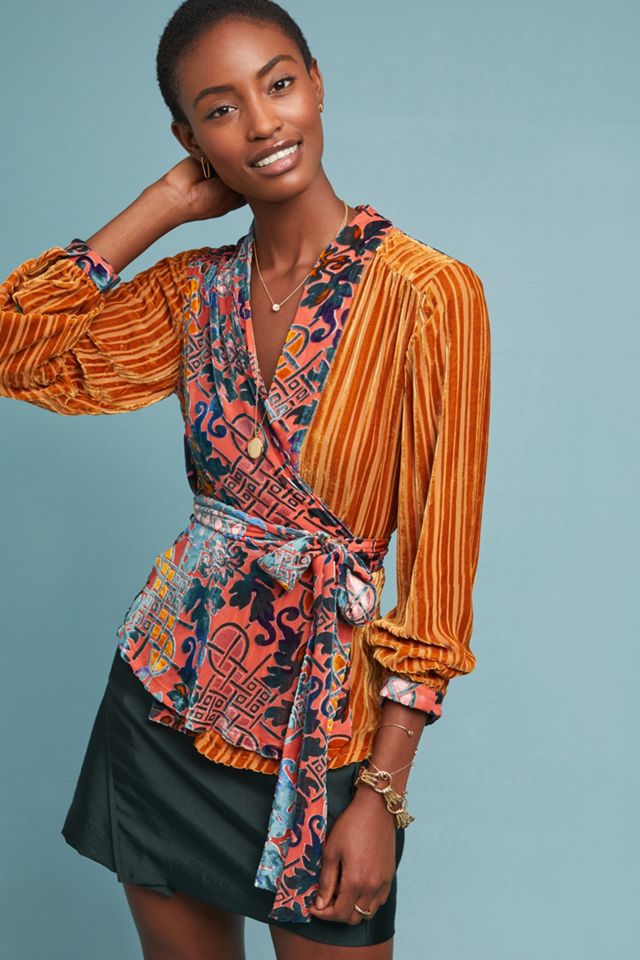 Velvet Patchwork Wrap Top