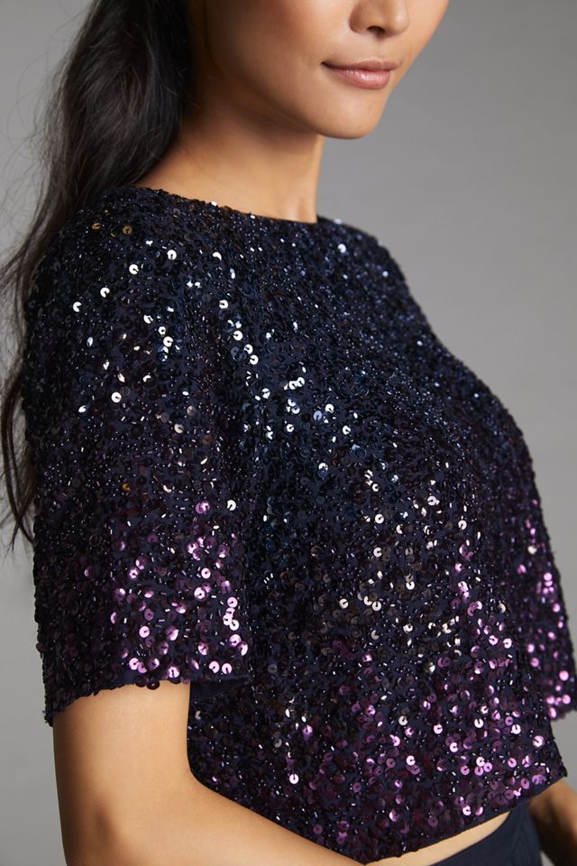 Let Me Be Ombre Cropped Sequined Blouse #1