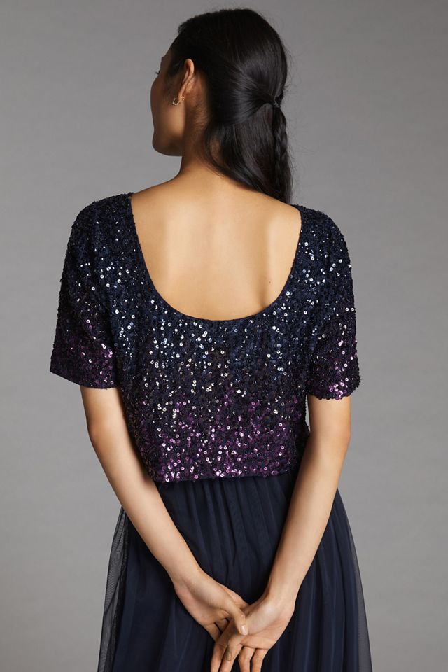 Let Me Be Ombre Cropped Sequined Blouse #2
