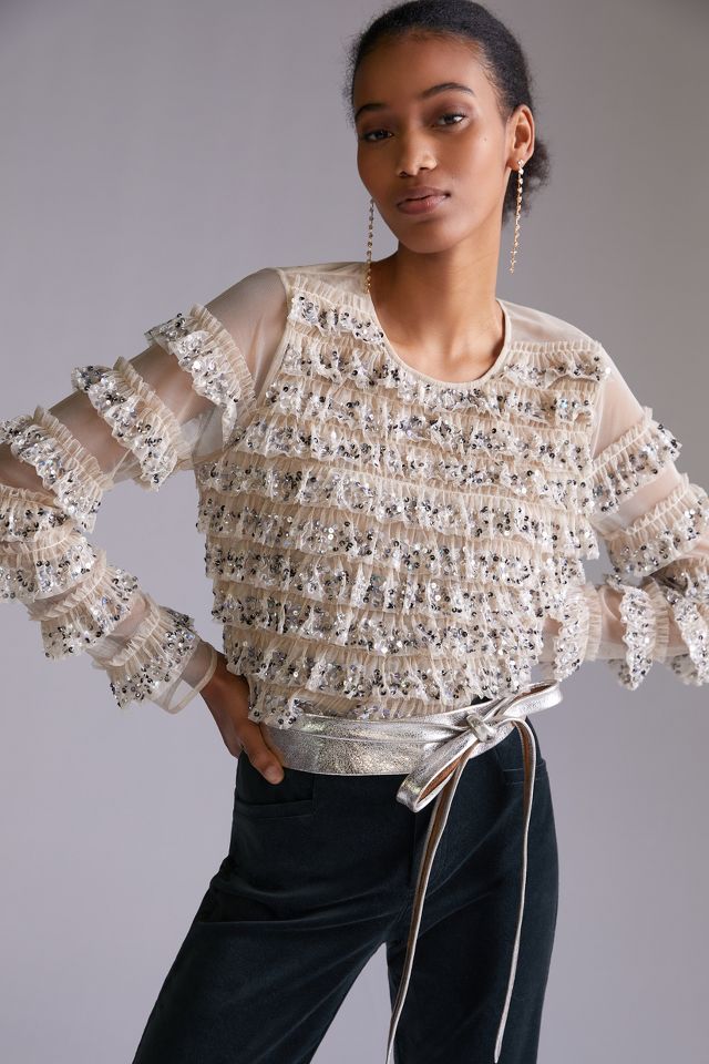 Let Me Be Sequined Tulle Blouse | Anthropologie