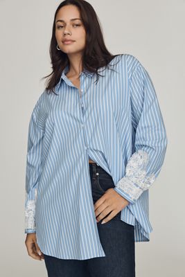 English Factory Lace-Sleeve Buttondown Shirt