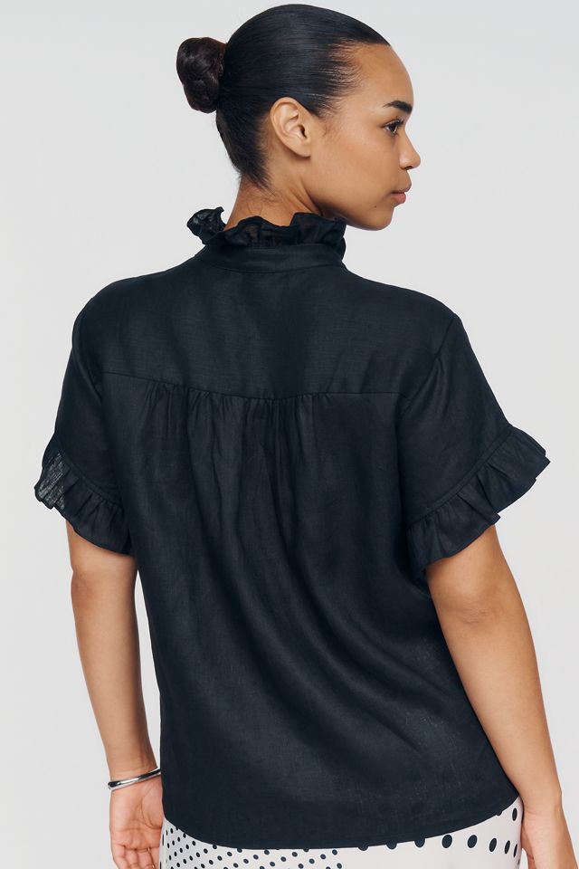 English Factory Linen Blend Ruffle Shirt #1