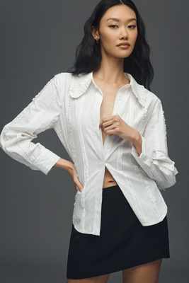 English Factory Pintuck Ruffle Shirt