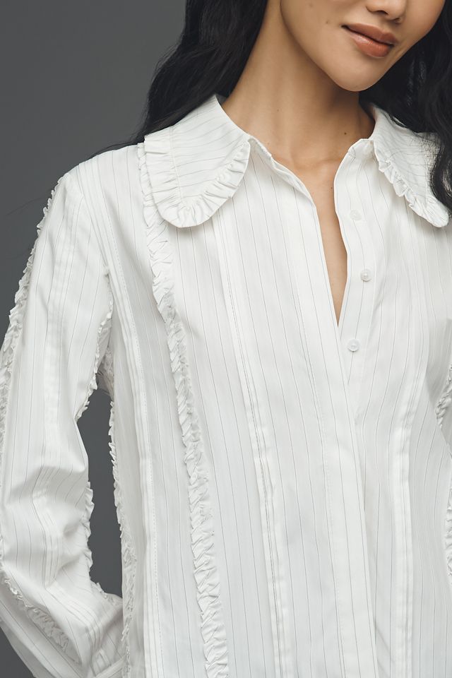 English Factory Pintuck Ruffle Shirt | Anthropologie
