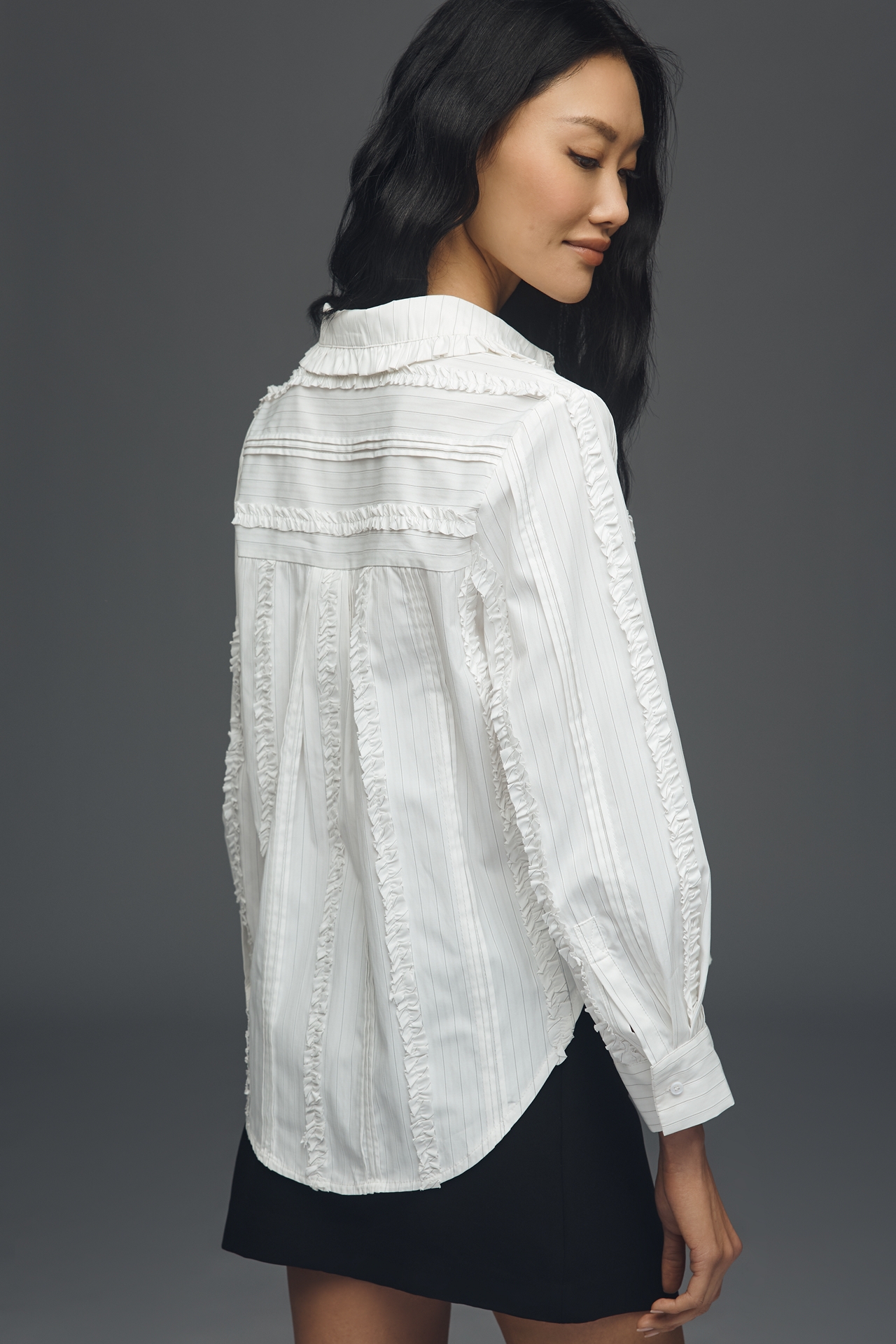 English Factory Pintuck Ruffle Shirt