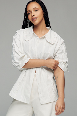 Pintuck Ruffle Shirt Top