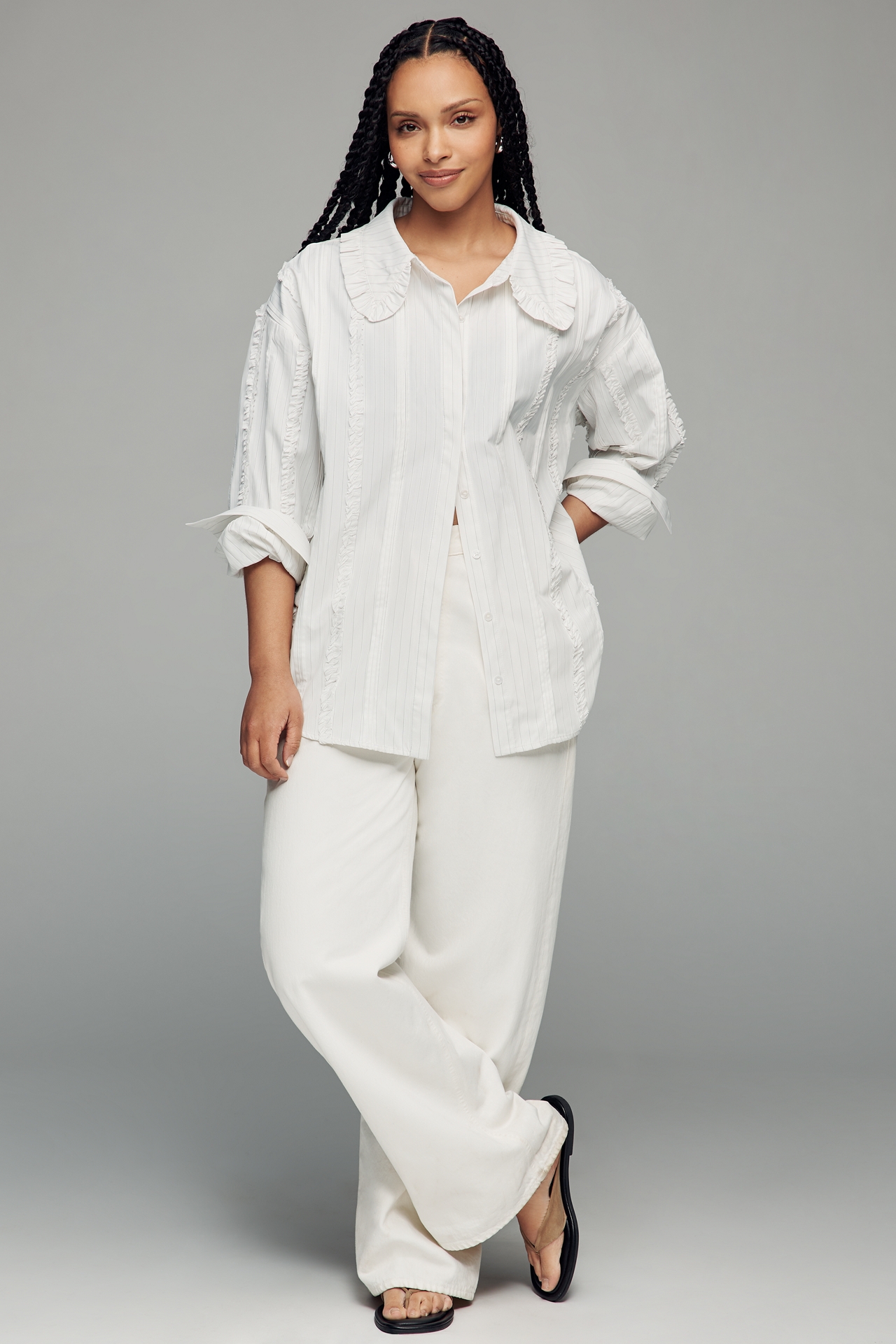 English Factory Pintuck Ruffle Shirt