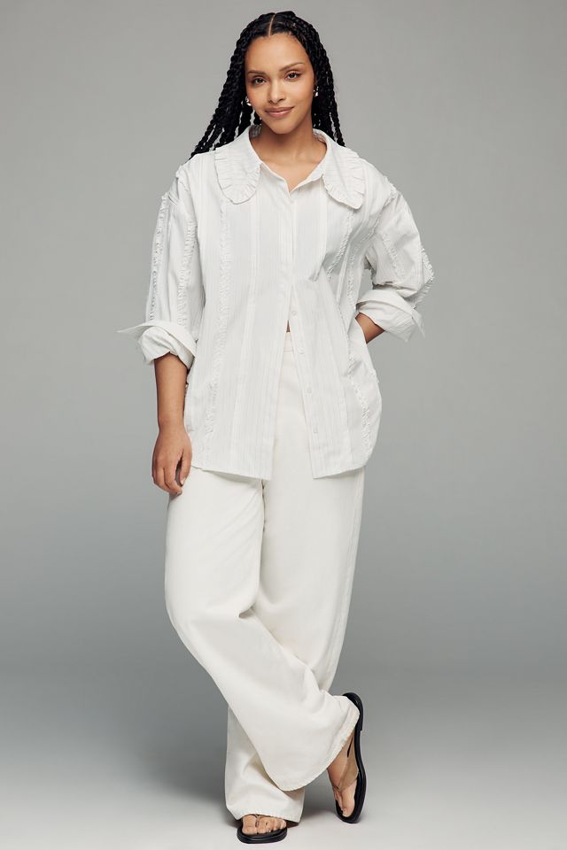 English Factory Pintuck Ruffle Shirt | Anthropologie