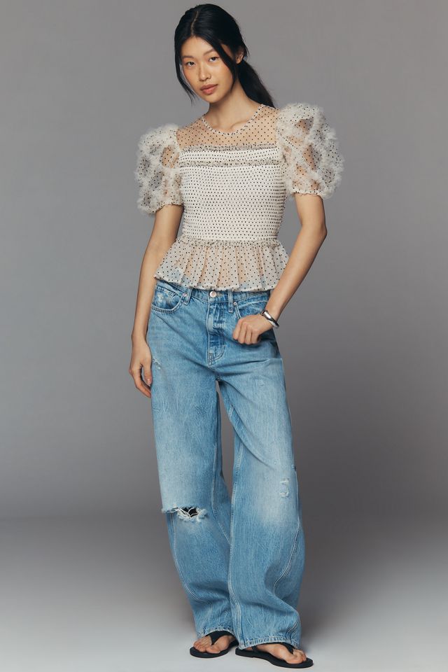 English Factory Sheer Puff-Sleeve Top | Anthropologie