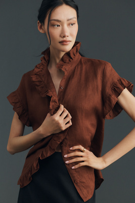 Linen Ruffle Shirt Top